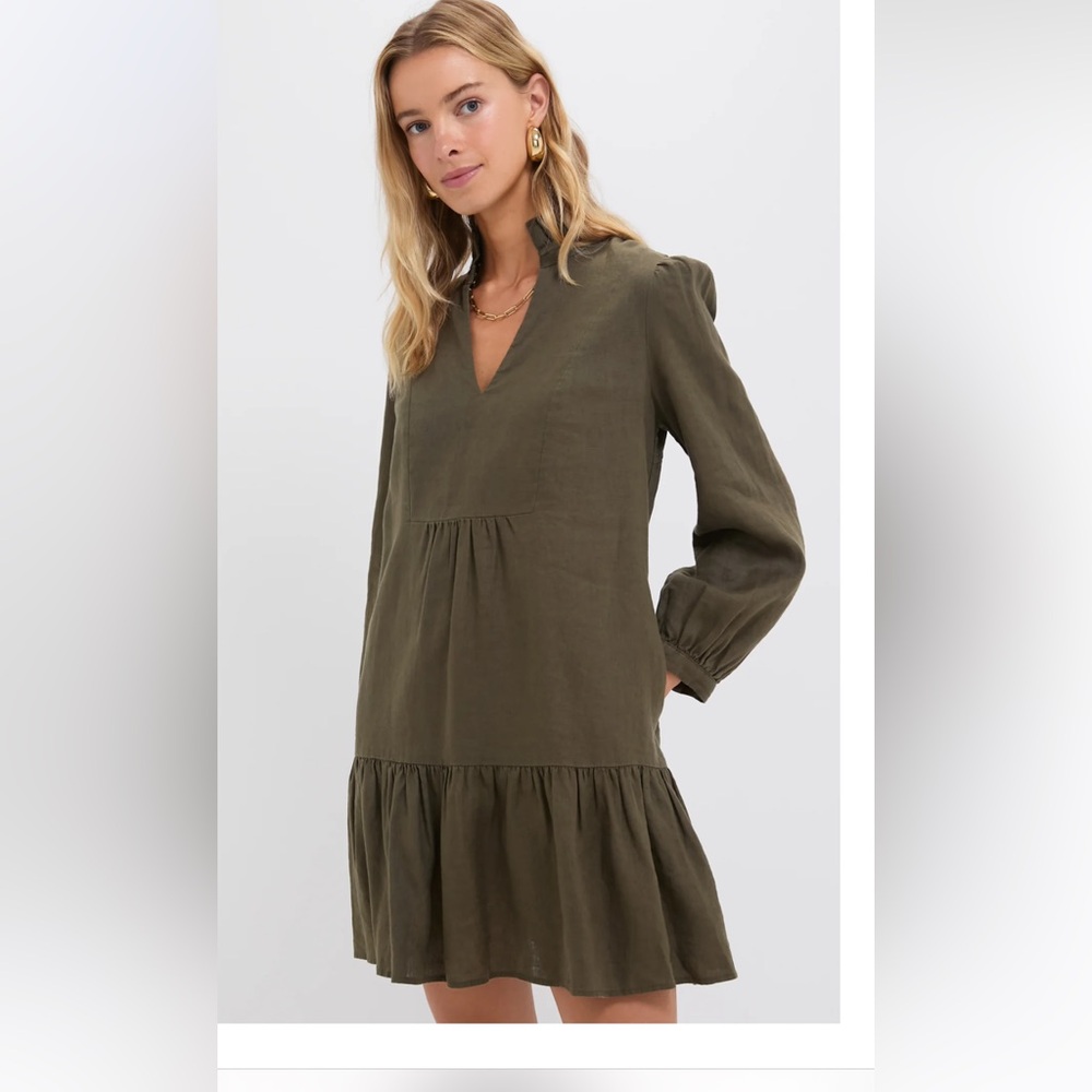 Olive Green Linen Palmerston Dress - Olive Green / L